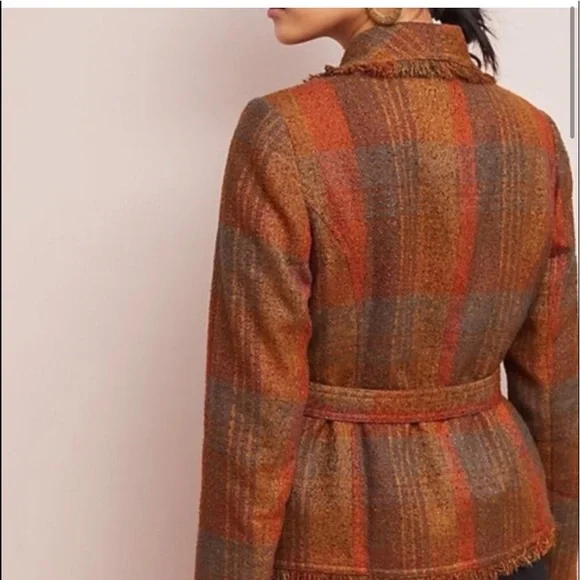 Anthropologie Plaid Blazer in Orange and Brown - Picture 3 of 13